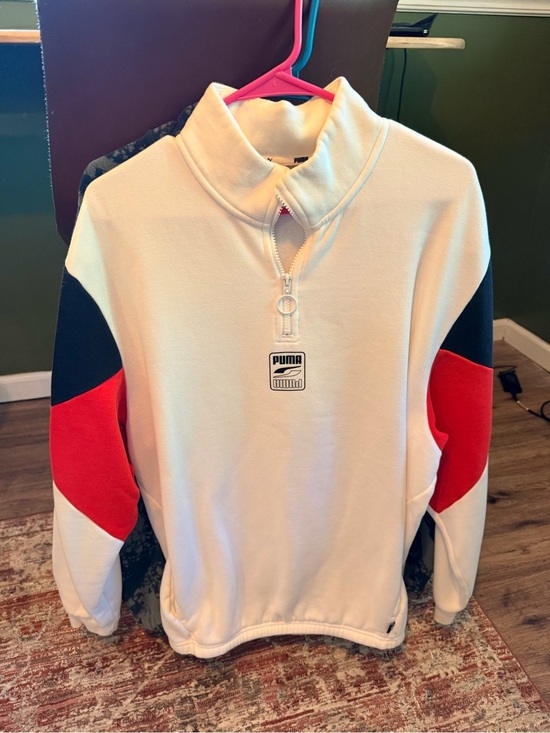 Puma Other - Puma Men’s White Half-Zip Sweater with Red & Navy Sleeve Panels
